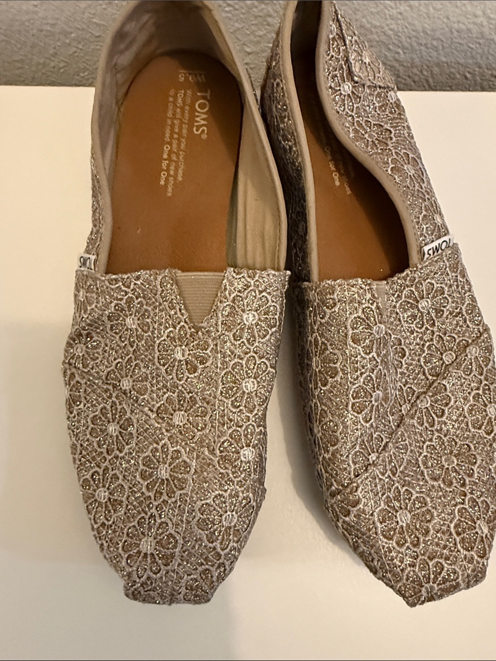 TOMS Women's Champagne Embroidered Slip-On Flats